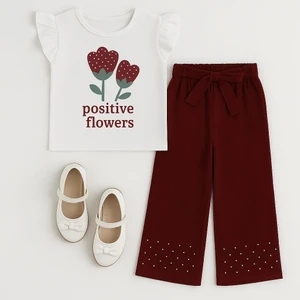 Kız Çocuk Taş Detaylı Alt Üst Takım