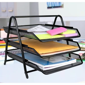 Siyah 3 Katlı Metal Tel Evrak Rafı ND-1005