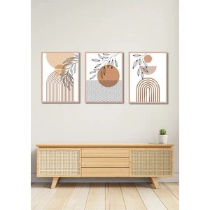 3 Parça Çerçeve Görünümlü Bohem Yapraklar Tablo Seti Salon Oturma Yatak Odası Için Mdf Duvar Dekoru