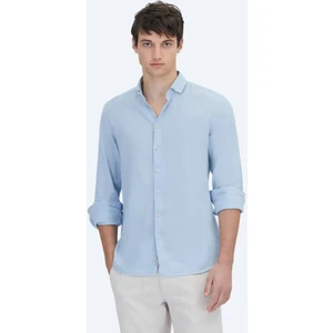 Mavi Düz Dokuma Casual Pamuk Karışımlı Gömlek