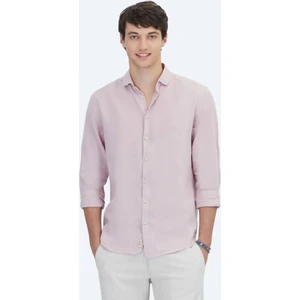 Pembe Düz Dokuma Casual Pamuk Karışımlı Gömlek