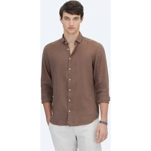 Kahverengi Düz Regular Fit Dokuma Casual Pamuk Karışımlı Gömlek