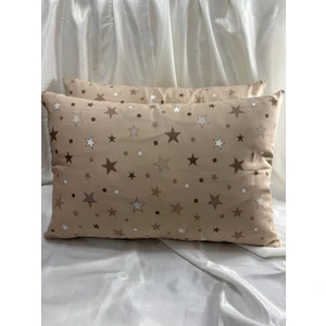 2 Adet Kahve Yıldız Fermuarlı Yastık Kılıfı | 50X70 cm | %90 Pamuk