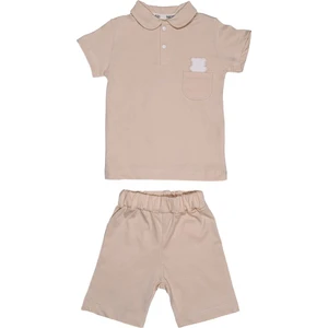 Polo Yakalı Bebek Takım - Polo Yaka Kısa Kollu Tişört ve Şort 24 Ay - Krem