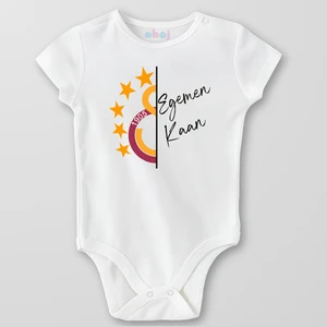 Organik Pamuk Yarım Gs Logo ve Isim Kişiye Özel Bebek Body Çıtçıtlı Zıbın Badi Kısa Kol