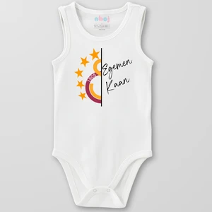 Organik Pamuk Yarım Gs Logo ve Isim Kişiye Özel Bebek Body Çıtçıtlı Zıbın Badi Kolsuz