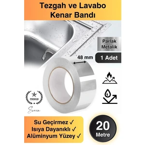 20 mt Parlak Metalik Gri Tezgah Lavabo Kenar Bandı Sızdırmaz Isıya Dayanıklı Bant Su Izolasyon 1 Ad.