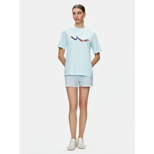 Kadın  Sıgn Baskılı Kısa Kollu Regular Mavi T-shırt