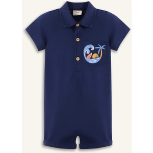 Erkek Bebek Polo Yaka Palmiye Desenli Kısa Kollu Tulum C5916A525SM