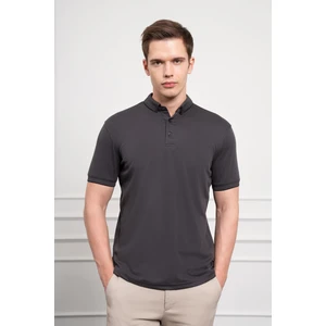 Erkek Siyah Trend Merserize Düz Düğmeli Yaka Dynamic Fit T-Shirt