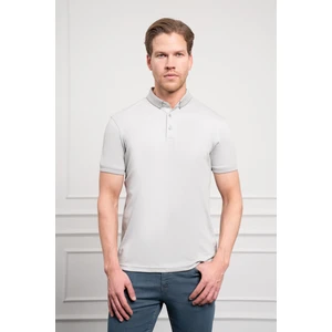 Erkek Gri Trend Merserize Düz Düğmeli Yaka Dynamic Fit T-Shirt