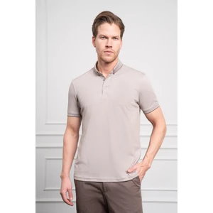 Erkek Bej Trend Merserize Düz Düğmeli Yaka Dynamic Fit T-Shirt