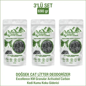 Kedi Kumu Koku Giderici 3'lü Set 690 gr Excellence KM granular Activated Carbon Kömür Bazlı granül Aktif Karbon Kalın Taneli