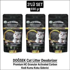 Kedi Kumu Koku Giderici 3'lü Set 690gr Premium HC Granular Activated Carbon Hindistan Cevizi Kabuğu Bazlı Aktif Karbon