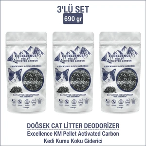 Kedi Kumu Koku Giderici 3'lü Set 690gr Excellence KM Pellet Activated Carbon Kömür Bazlı Pelet Aktif Karbon