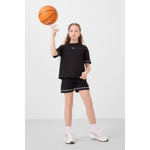 Siyah Pamuklu Yumuşak Dokulu Standart Fit Basic Kız Çocuk Şort Takım - 75183