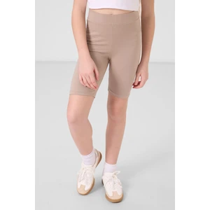 Koyu Bej Pamuklu Kısa Paça Standart Fit Basic Kız Çocuk Tayt - 75188