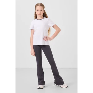 Beyaz-Antrasit Pamuklu O Yaka Standart Fit Basic Ispanyol Paça Kız Çocuk Tayt Takım - 75192