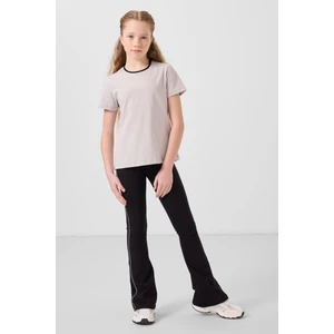 Taş-Siyah Pamuklu O Yaka Standart Fit Basic Ispanyol Paça Kız Çocuk Tayt Takım - 75192