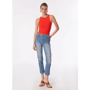Yüksek Bel Dar Paça Slim Fit Indigo Kadın Denim Pantolon 4SAL40314MD