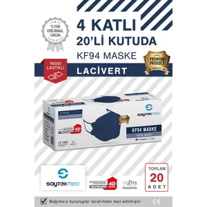 KF94 Kore Tipi, 4 Katlı, Lacivert Maske, Tekli Paket, Uv Steril (1 Kutu/ 20 Adet)