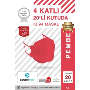 KF94 Kore Tipi, 4 Katlı, Pembe Maske, Tekli Paket, Uv Steril (1 Kutu/ 20 Adet)