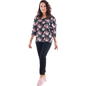 Asn Concept Kadın Antrasit Renk Çiçek Desenli Pijama Takımı