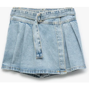 Pamuklu Cepli Kemer Detaylı Denim Şort Etek