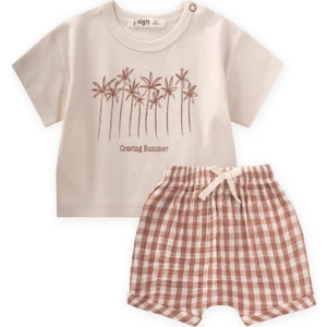 Palmiye Baskılı Müslin Şortlu Takım 0-3 Yaş A Bej