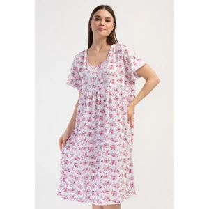 Kadın Büyük Beden Kısa Kol Pembe Gecelik  %100 PAMUK C6T8N7O161