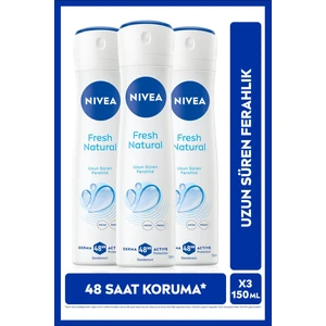 Kadın Sprey Deodorant Fresh Natural 150ML, Ter Kokusuna Karşı 48 Saat Koruma, Ferahlık, X3 Adet