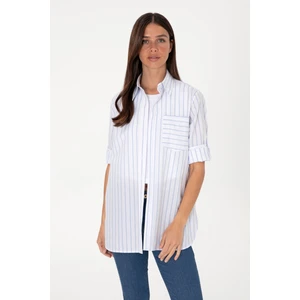 U.S. Polo Assn. Kadın Mavi Gömlek Desenli 50306471-VR036