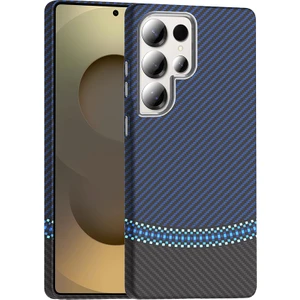 Galaxy S25 Ultra Kılıf M-Safe Şarj Özellikli Karbon Fiber Görünümlü Gkm Gros Kapak - Siyah-Lacivert