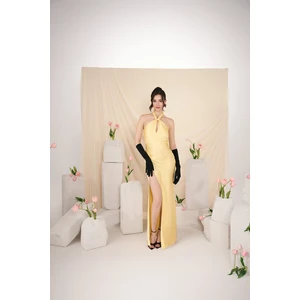 Saten Halter Maxi Elbise