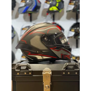 C1 Mat Black Desenli Çene Açılır Kask Şeffaf Vizör