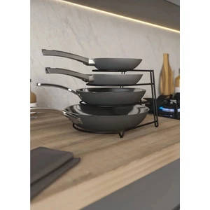 Mat Siyah 4 Katlı Tava Düzenleyici, Mutfak Tezgah Üstü Veya Raf Içi Lüks Tava Düzenleyici