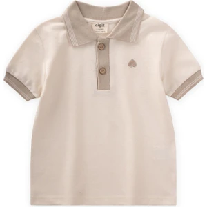 Yaprak Nakışlı Polo Yaka T-Shırt 2-10 Yaş A Bej