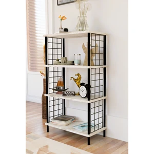 Barin Design4 Katlı Çevir-Kur Sistemli Metal Yan Telli Ahşap Raf Çok Amaçlı Kitaplık, Dekoratif Düzenleyici