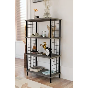 Barin Design4 Katlı Çevir-Kur Sistemli Metal Yan Telli Ahşap Raf Çok Amaçlı Kitaplık, Dekoratif Düzenleyici
