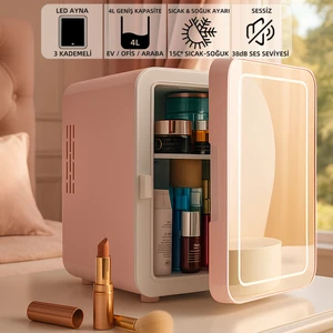 Mio 212 4L LED Işıklı Kozmetik Makyaj Krem Sıcak ve Soğuk Ayarlı Taşınabilir Fridge Mini Dolap - Pembe