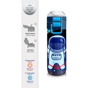 Kids Erkek Desenli Pipetli ve Direkt Içim Çelik Termos 500 ml
