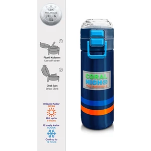 Kids Erkek Desenli Pipetli ve Direkt Içim Çelik Termos 500 ml