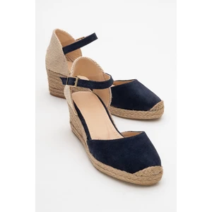 Aldea Lacivert Süet Hakiki Deri Kadın Dolgu Topuk Sandalet
