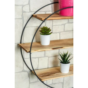 Parıltı Home Metal ve Ahşap Yuvarlak Kalın Tel Raf - Duvar Rafı Banyo Mutfak Organizer