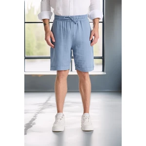 Hafif ve Rahat Duble Paça Müslin Erkek Şort - Soğuk Mavi