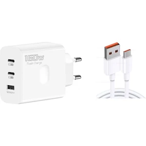 160W 2xtype-C + Usba Quick Charger 5.0 Teknolojili Ev Tipi 3 Çıkışlı 6A 120W Usba To Type-C Kablolu Şarj Aleti