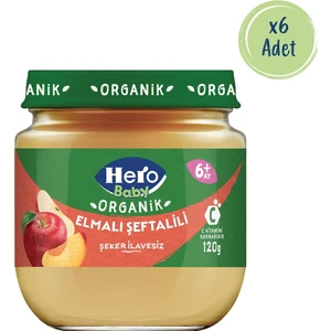 Hero Baby Organik Elma Şeftali Püresi Kavanoz Mama 120g x6