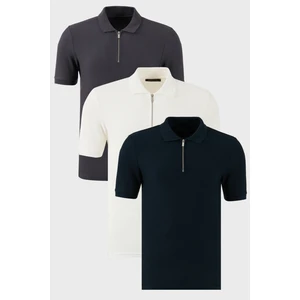 Pamuklu Regular Fit Yarım Fermuarlı 3'lü Paket Polo Yaka T Shirt Erkek Polo Yaka T Shirt 5902434S3