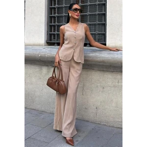 Aisha Elbise Arkası Bağcıklı Yelek Plazza Pantolon Modal Takım 10202-08