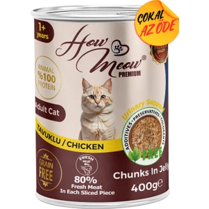 How Meow Yetişkin Kedi Maması Tavuklu parça etli Konserve 400gr 12 Adet